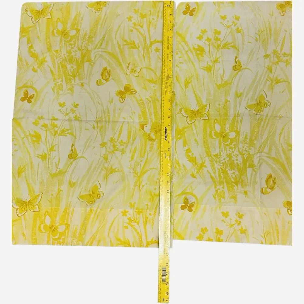 VTG Sears Full Sz Flat Sheet 2 Pillowcase Perma Prest Percale Yellow Grannycore